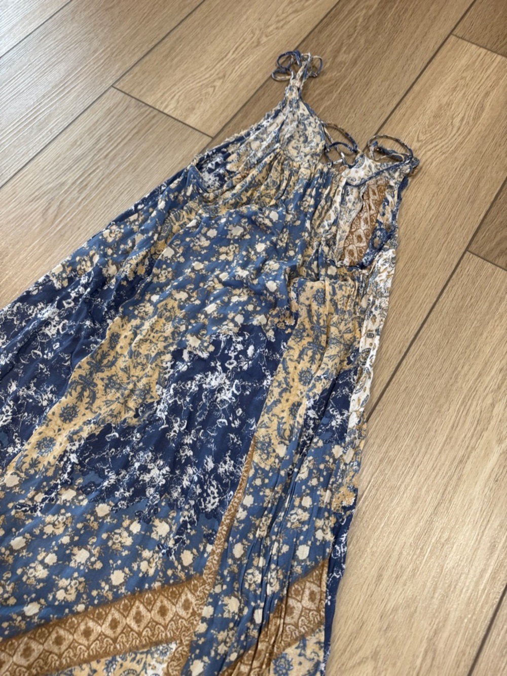 Free People intimately Work of Art Printed Maxi Dress Sz M patchwork boho fringe - Picture 11 of 12